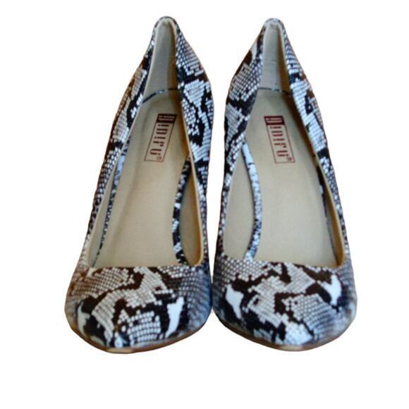 IDIFU Classic Pointed Toe High Heels 4" Snakeskin Print Shoes White Women Size 7 - Picture 3 of 10